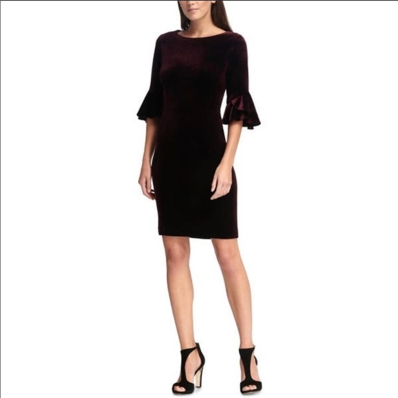 DKNY Velvet Bell Sleeve A-line Dress - Dark Purple size 8 - Picture 2 of 9